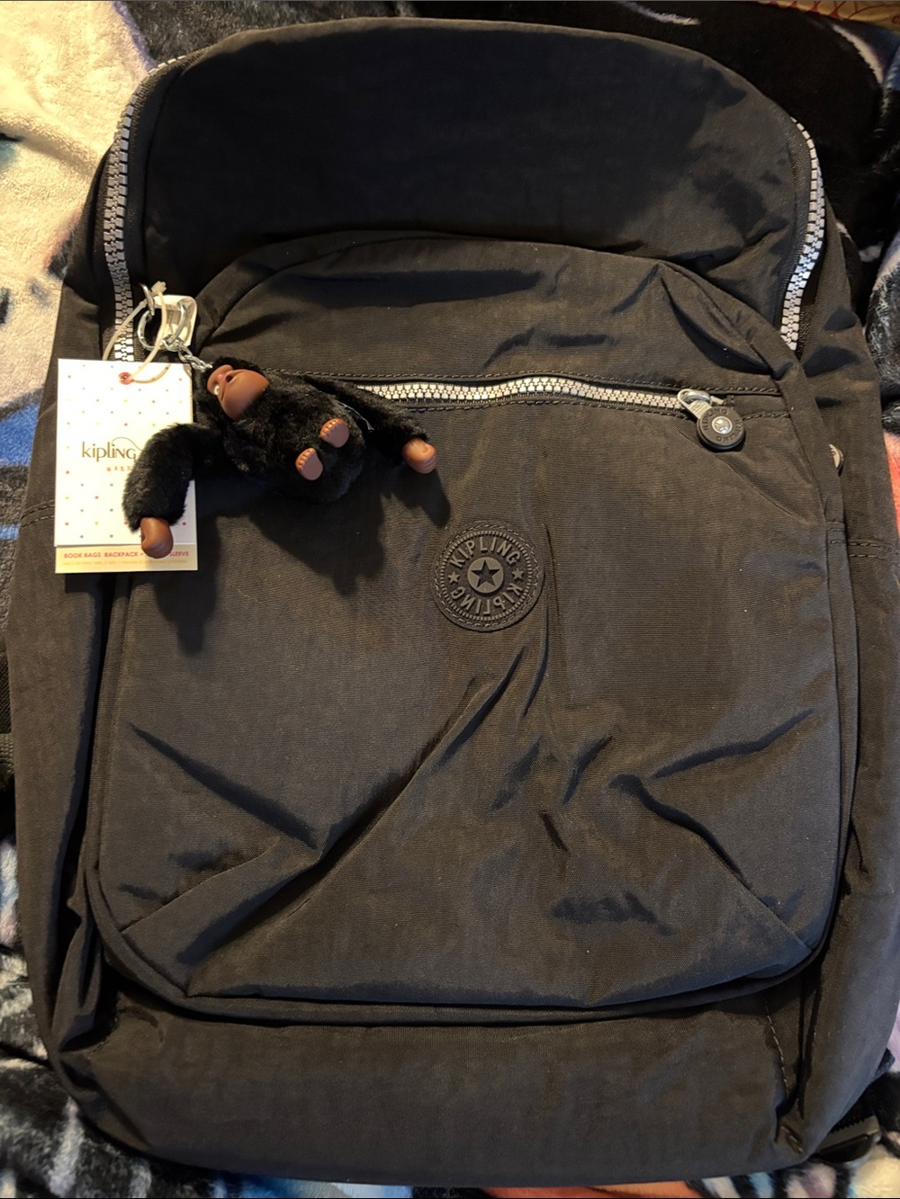 Kipling Black  Everyday Backpack with Monkey Charm